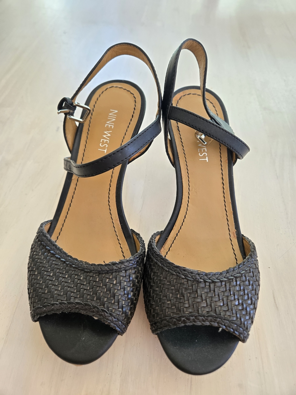 Nine West Black Woven Slingback Sandals